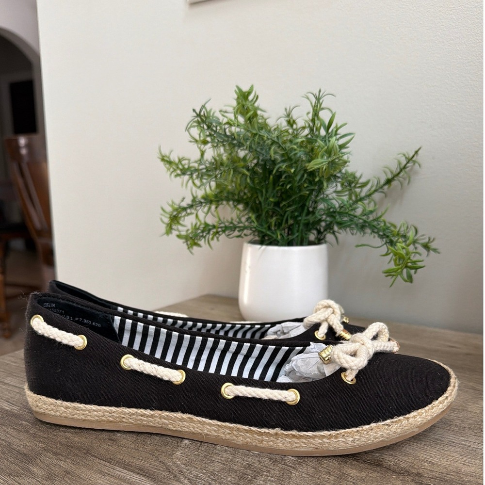 Womens Black Canvas Espadrille Flats Rope Boat Shoes Fisherman Slip On 7.5B NWOB - Picture 4 of 7